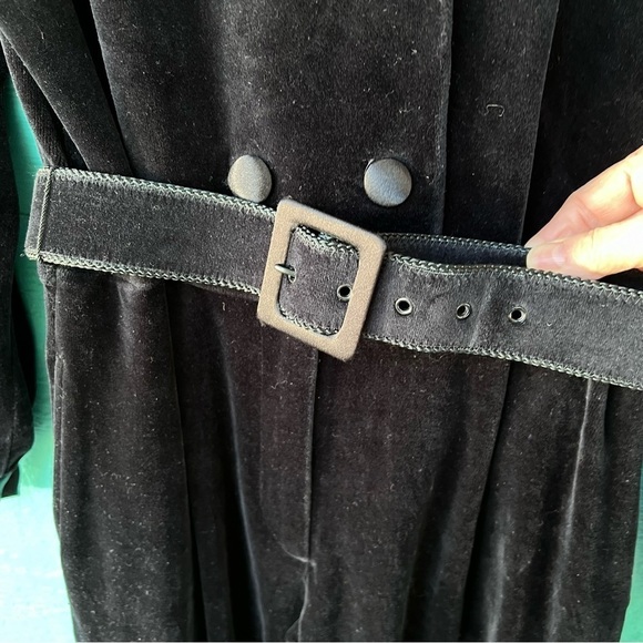 VINTAGE BLACK VELVET SATIN 90’s Y2K JUMPSUIT BELTED SIZE SMALL EUC - Picture 8 of 15